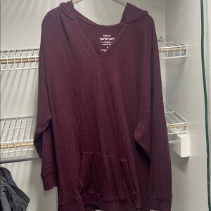 torrid V-Neck Hooded Sweater in Deep Plum